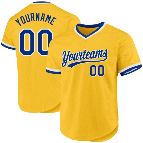 Maglia da baseball personalizzata autentica Royal-White Throwback Gold Maglia da baseball personalizzata autentica Royal-White Throwback Gold