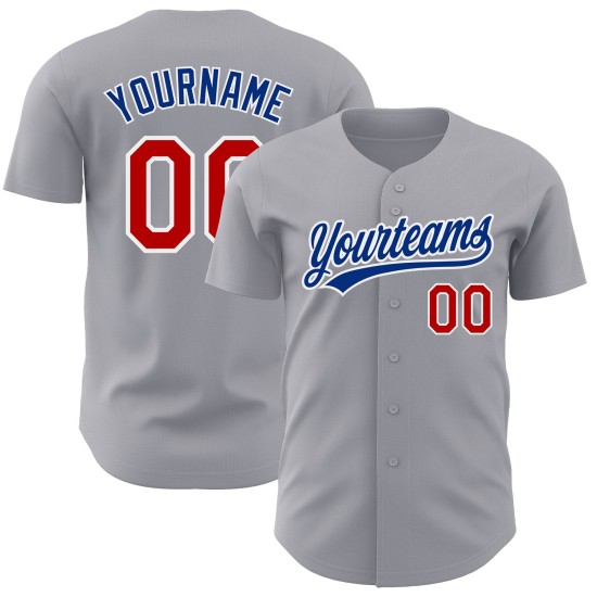 Maglia da baseball autentica grigia personalizzata rosso-bianca Maglia da baseball autentica grigia personalizzata rosso-bianca