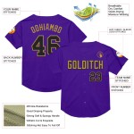 Maglia da baseball personalizzata autentica retrò nera-viola antica in maglia dorata