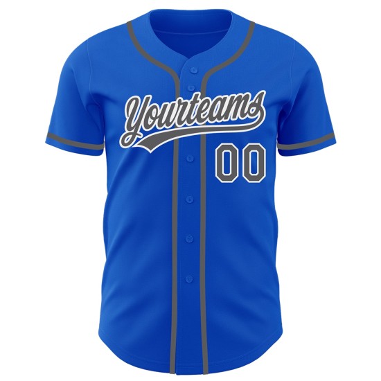 Maglia da baseball Thunder Custom autentica, grigio-bianca, blu acciaio Maglia da baseball Thunder Custom autentica, grigio-bianca, blu acciaio