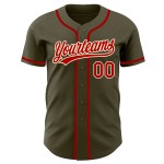 Maglia da baseball personalizzata "Red-Cream To Salute" con servizio autentico, oliva Maglia da baseball personalizzata "Red-Cream To Salute" con servizio autentico, oliva