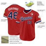 Maglia da baseball personalizzata autentica rossa retrò blu navy e bianca Maglia da baseball personalizzata autentica rossa retrò blu navy e bianca
