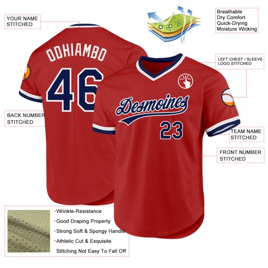 Maglia da baseball personalizzata autentica rossa retrò blu navy e bianca Maglia da baseball personalizzata autentica rossa retrò blu navy e bianca