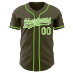 Maglia da baseball verde oliva neon Service To Salute personalizzata verde-bianca autentica