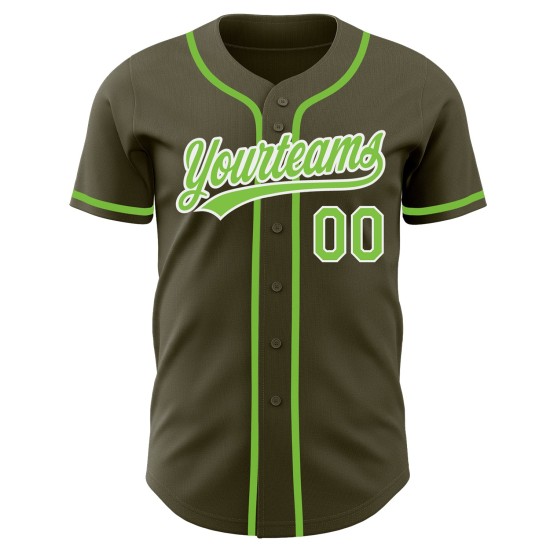 Maglia da baseball verde oliva neon Service To Salute personalizzata verde-bianca autentica