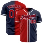 Maglia da baseball personalizzata blu navy, sfumatura rossa e bianca, autentica Maglia da baseball personalizzata blu navy, sfumatura rossa e bianca, autentica