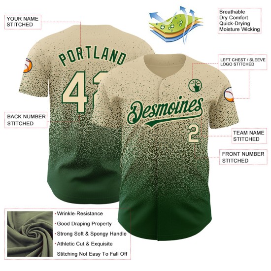 Maglia da baseball autentica, verde sbiadito, personalizzata, crema, moda