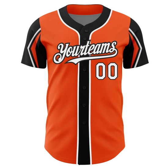 Maglia da baseball personalizzata arancione, colori autentici, 3 maniche, forme bianche e nere Maglia da baseball personalizzata arancione, colori autentici, 3 maniche, forme bianche e nere