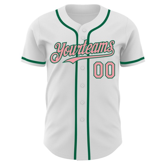 Maglia da baseball autentica verde bianca personalizzata di taglia media, rosa-Kelly Maglia da baseball autentica verde bianca personalizzata di taglia media, rosa-Kelly