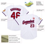 Maglia da baseball autentica, personalizzata, stile retrò, bianca, rosso-blu