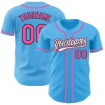 Maglia da baseball autentica personalizzata Sky rosa-nera blu