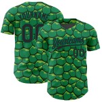 Maglia da baseball Kelly verde con motivo tartaruga 3D personalizzata, modello autentico nero Maglia da baseball Kelly verde con motivo tartaruga 3D personalizzata, modello autentico nero