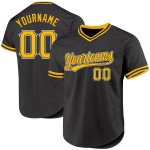 Maglia da baseball nera personalizzata, autentica, in oro e bianco, stile retrò Maglia da baseball nera personalizzata, autentica, in oro e bianco, stile retrò