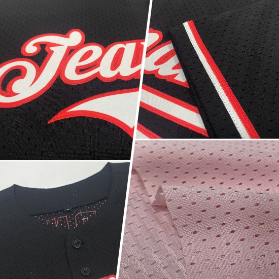 Maglia da baseball autentica rosa retrò in rete leggera nera personalizzata Maglia da baseball autentica rosa retrò in rete leggera nera personalizzata