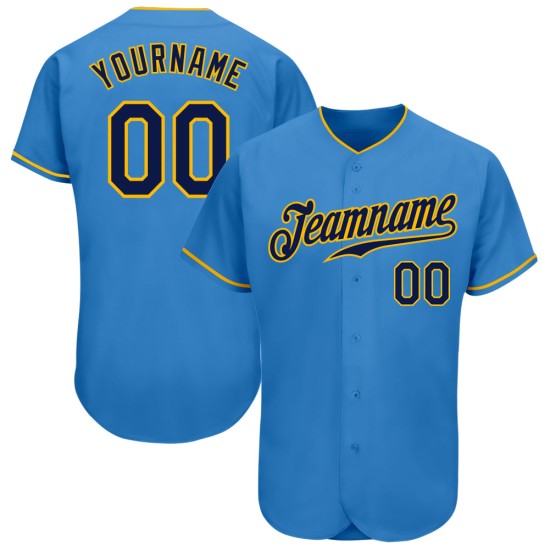 Maglia da baseball personalizzata autentica blu navy e oro