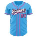 Maglia da baseball autentica personalizzata Sky rosa-nera blu