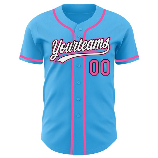 Maglia da baseball autentica personalizzata Sky rosa-nera blu
