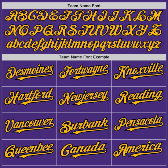 Maglia da baseball autentica, maniche raglan viola, personalizzata, nera e oro
