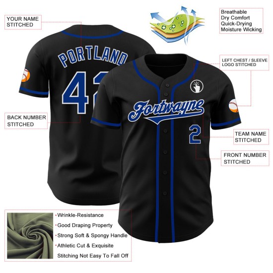 Maglia da baseball personalizzata autentica nera, blu navy e bianca Maglia da baseball personalizzata autentica nera, blu navy e bianca