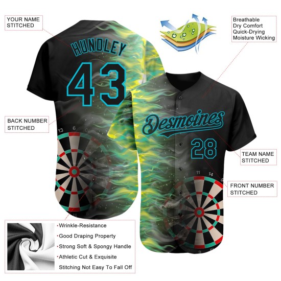 Maglia da baseball con motivo Blue Lakes Black, design Fiery, personalizzata e autentica, con freccette 3D
