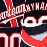 Maglia da baseball personalizzata arancione, colori autentici, 3 maniche, forme bianche e nere Maglia da baseball personalizzata arancione, colori autentici, 3 maniche, forme bianche e nere