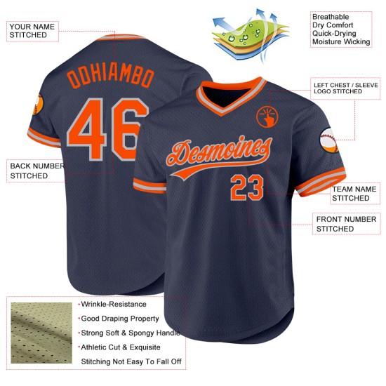 Maglia da baseball personalizzata blu navy autentica arancione-grigia retrò Maglia da baseball personalizzata blu navy autentica arancione-grigia retrò