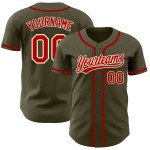 Maglia da baseball personalizzata "Red-Cream To Salute" con servizio autentico, oliva Maglia da baseball personalizzata "Red-Cream To Salute" con servizio autentico, oliva