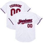 Maglia da baseball autentica, personalizzata, stile retrò, bianca, rosso-blu