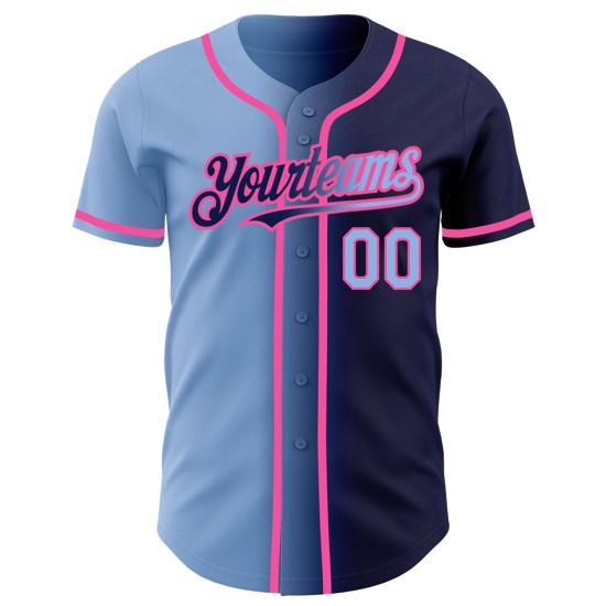 Maglia da baseball blu navy leggera personalizzata, autentica, moda, blu-rosa sfumata
