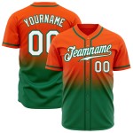Maglia da baseball personalizzata autentica verde sfumata bianca-arancione Kelly Fashion Maglia da baseball personalizzata autentica verde sfumata bianca-arancione Kelly Fashion