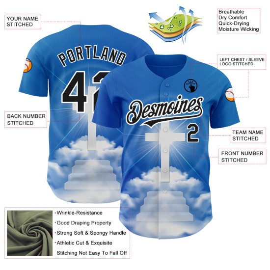 Maglia da baseball personalizzata con motivo a Cristo, modello autentico, croce, Gesù, religione, venerdì, buono, 3D, nero-bianco