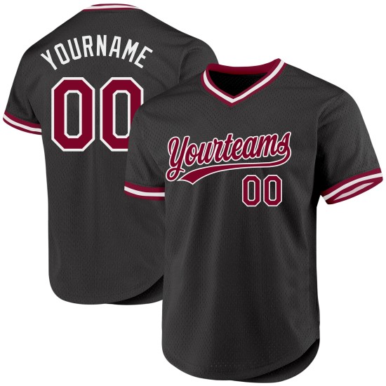 Maglia da baseball retrò, bordeaux-bianca, autentica, nera, personalizzata