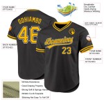 Maglia da baseball nera personalizzata, autentica, in oro e bianco, stile retrò Maglia da baseball nera personalizzata, autentica, in oro e bianco, stile retrò
