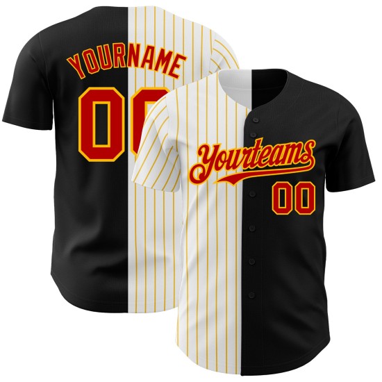 Maglia da baseball autentica a righe nere e rosse personalizzate alla moda Maglia da baseball autentica a righe nere e rosse personalizzate alla moda