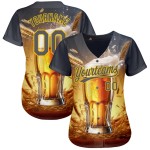 Maglia da baseball gialla da birra, modello grigio, design 3D personalizzato per la giornata internazionale, acciaio autentico Maglia da baseball gialla da birra, modello grigio, design 3D personalizzato per la giornata internazionale, acciaio autentico