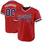 Maglia da baseball personalizzata autentica rossa retrò blu navy e bianca Maglia da baseball personalizzata autentica rossa retrò blu navy e bianca