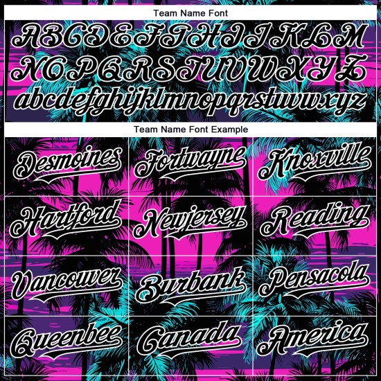 Maglia da baseball personalizzata con motivo a palme da spiaggia, autentici alberi hawaiani 3D, design nero-bianco-rosa Maglia da baseball personalizzata con motivo a palme da spiaggia, autentici alberi hawaiani 3D, design nero-bianco-rosa