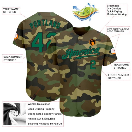Maglia da baseball Salute Authentic To Kelly, servizio verde-nero, personalizzata, mimetica Maglia da baseball Salute Authentic To Kelly, servizio verde-nero, personalizzata, mimetica