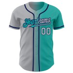 Maglia da baseball personalizzata grigio-blu navy, sfumatura acquamarina, autentica