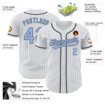 Maglia da baseball personalizzata grigia bianca blu-acciaio autentica a righe blu chiaro
