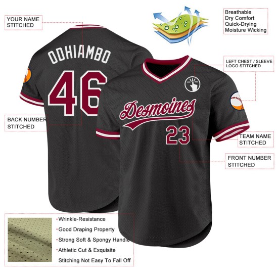 Maglia da baseball retrò, bordeaux-bianca, autentica, nera, personalizzata