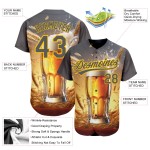 Maglia da baseball gialla da birra, modello grigio, design 3D personalizzato per la giornata internazionale, acciaio autentico Maglia da baseball gialla da birra, modello grigio, design 3D personalizzato per la giornata internazionale, acciaio autentico