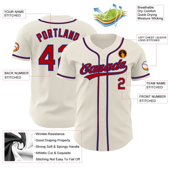 Maglia da baseball autentica rossa - Royal Custom Cream Maglia da baseball autentica rossa - Royal Custom Cream