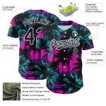 Maglia da baseball personalizzata con motivo a palme da spiaggia, autentici alberi hawaiani 3D, design nero-bianco-rosa Maglia da baseball personalizzata con motivo a palme da spiaggia, autentici alberi hawaiani 3D, design nero-bianco-rosa