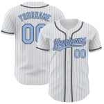 Maglia da baseball personalizzata grigia bianca blu-acciaio autentica a righe blu chiaro