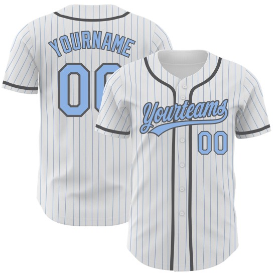 Maglia da baseball personalizzata grigia bianca blu-acciaio autentica a righe blu chiaro