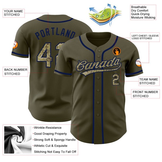 Maglia da baseball Olive Authentic per il servizio personalizzato Salute Camo-Navy Maglia da baseball Olive Authentic per il servizio personalizzato Salute Camo-Navy