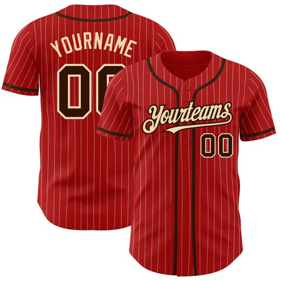 Maglia da baseball autentica personalizzata a righe rosse Brown-City, color crema, bianca Maglia da baseball autentica personalizzata a righe rosse Brown-City, color crema, bianca
