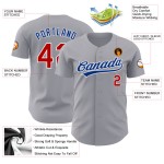 Maglia da baseball autentica grigia personalizzata rosso-bianca Maglia da baseball autentica grigia personalizzata rosso-bianca