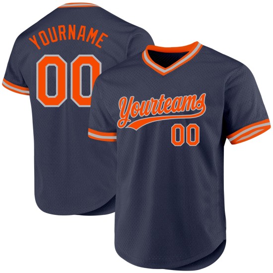 Maglia da baseball personalizzata blu navy autentica arancione-grigia retrò Maglia da baseball personalizzata blu navy autentica arancione-grigia retrò